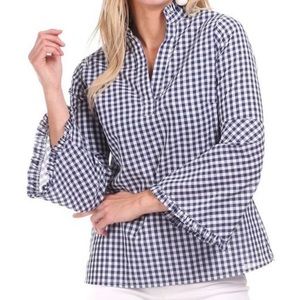 Duffield Lane navy gingham tunic with bell sleeves